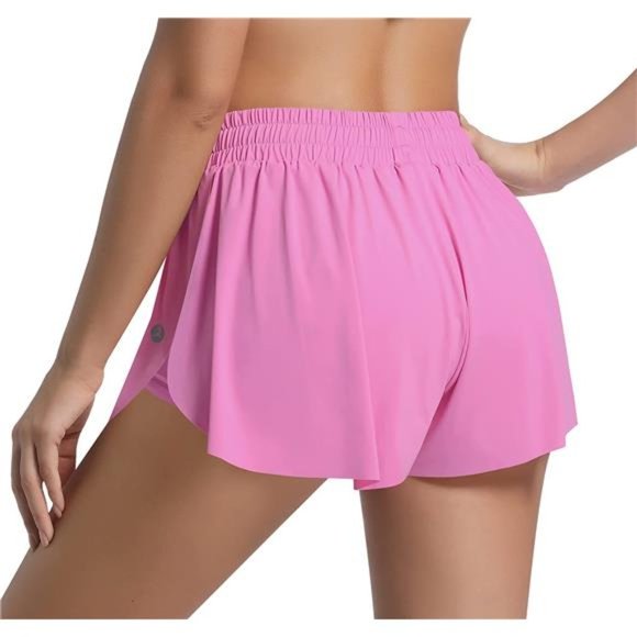 Women 2 in 1 Flowy Butterfly Running Shorts with Spandex Underneath and Pocket - Picture 2 of 6